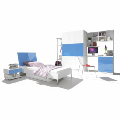 Camera da letto blu per bambini, ragazzi, composto da armadio, scrivania, letto, nuovo, 4 pezzi.
