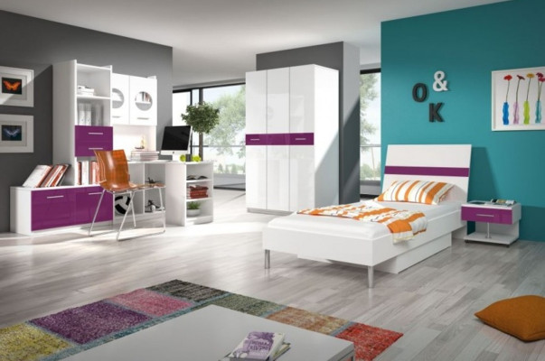 Camera da letto viola per ragazzi Set Moderno Armadio Tavolo 5 pezzi.