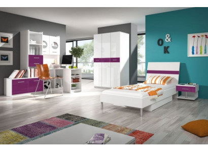 Camera da letto viola per ragazzi Set Moderno Armadio Tavolo 5 pezzi.