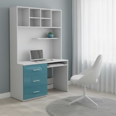 Tavolo d'ufficio con cassetto, scrivania per PC di stile moderno 2 pezzi con armadio tavoli