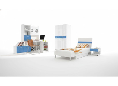 Set per bambini, tavolo, letto, armadio, comò, completo di 5 pezzi per camera ragazzi.