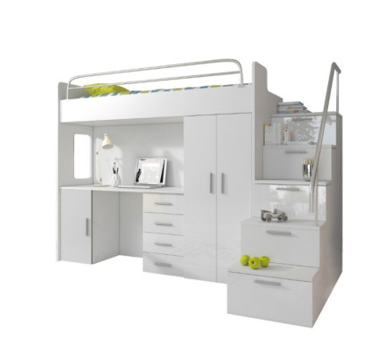 Camera dei bambini Letto a castello a due piani Bianco Tavolo Armadio Multifunzione Letto a castello a più piani