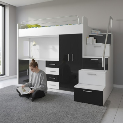 Letto a castello, nero, tavolo, armadio, multifuNzione, letto a soppalco, cameretta per bambini