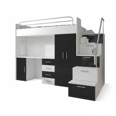 Letto a castello, nero, tavolo, armadio, multifuNzione, letto a soppalco, cameretta per bambini