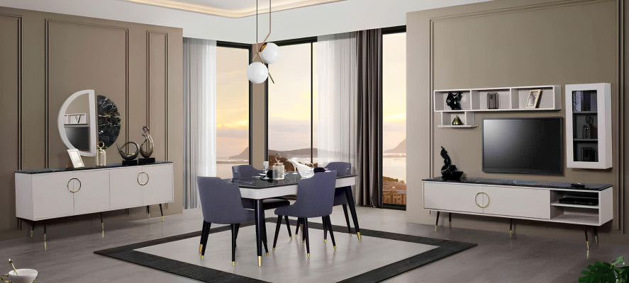 Tavolo da pranzo di lusso design con 4 sedie set di sedie da pranzo mobili