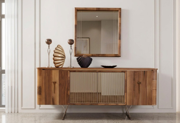 Mobiletti in legno marrone con cassetti nuovi con specchio credenza