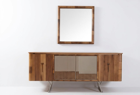 Mobiletti in legno marrone con cassetti nuovi con specchio credenza