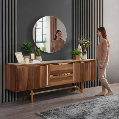 Mobile consolle Set contenitore Mobili italiani in legno 2 pezzi Cassettiera con specchio