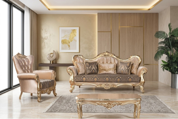 Chesterfield Set Divano Poltrona Mobili Barocchi Rococò Tavolo 3 pz