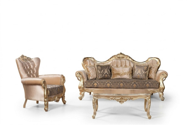 Chesterfield Set Divano Poltrona Mobili Barocchi Rococò Tavolo 3 pz