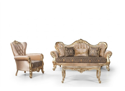 Chesterfield Set Divano Poltrona Mobili Barocchi Rococò Tavolo 3 pz