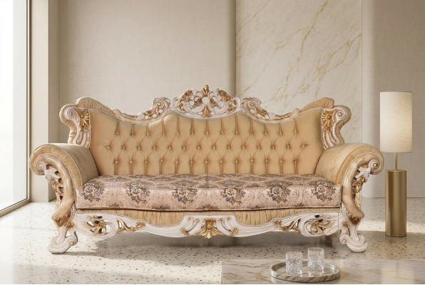 Chesterfield Barocco Divano a tre posti in stile barocco Beige in tessuto