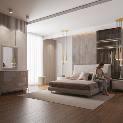Letto matrimoniale in legno con testiera imbottita Letti matrimoniali Moderni di lusso Cornice del letto matrimoniale Camera da letto