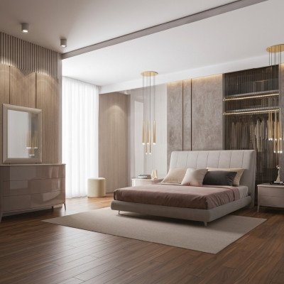 Letto matrimoniale in legno con testiera imbottita Letti matrimoniali Moderni di lusso Cornice del letto matrimoniale Camera da letto