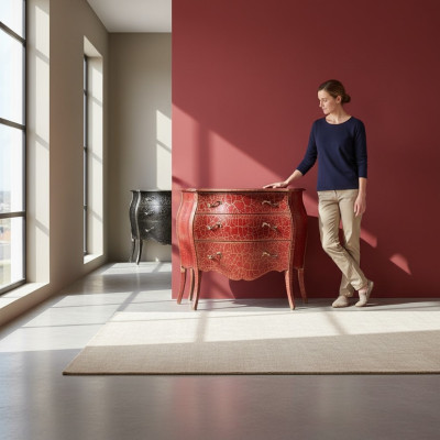 Mobili italiani Comò rosso con cassetti credenza comodini in legno nuovo