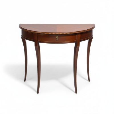 mezza console in legno semicircolare, tavolino in legno massiccio per telefono per corridoio