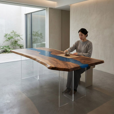 Tavolo da pranzo Mare Acqua Fiume Legno vero Tavolo fluviale 200x90 Tavoli in resina epossidica Nuovo