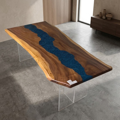 Tavolo da pranzo Mare Acqua Fiume Legno vero Tavolo fluviale 200x90 Tavoli in resina epossidica Nuovo