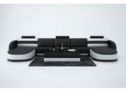 Design divano angolare in pelle componibile moderno con angolo chaise longue, porta USB, nuovo, nero