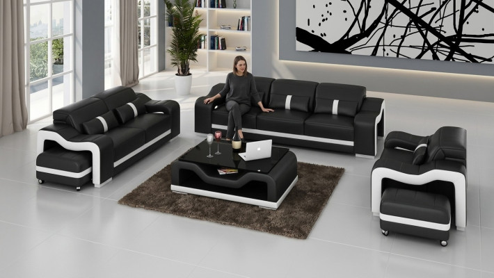Design Divano Set di divani Imbottiti in pelle Moderno 3+1 posti Completo Nuovo