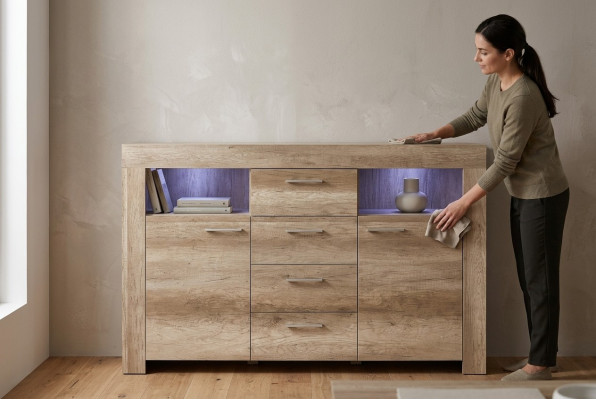Commode SK155 Comò Madie Cassettiera Armadio 2 ante in MDF Legno Armadio 4 cassetti