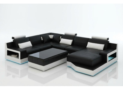 Design divano ad angolo in pelle con USB nero moderno nuovo