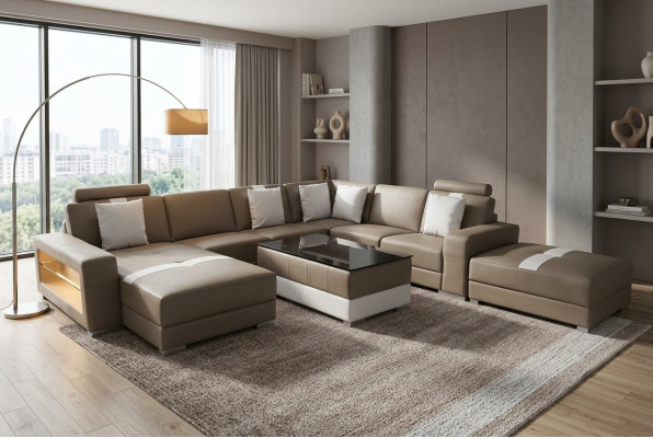 Divano ad angolo a forma di U Cuscini seduta angolo in pelle Divani moderni di design + USB