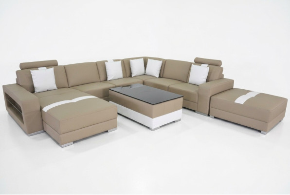 Divano ad angolo a forma di U Cuscini seduta angolo in pelle Divani moderni di design + USB