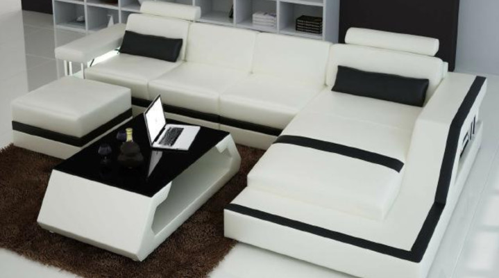 Designer divano d'angolo Big Modern in pelle con USB HAMBURG III divano a tre posti.