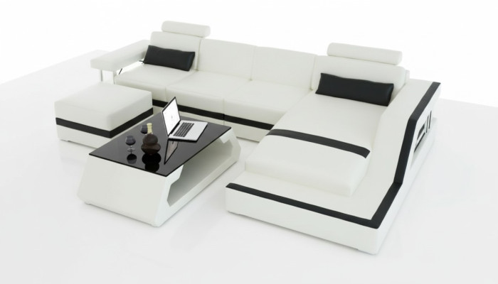 Designer divano d'angolo Big Modern in pelle con USB HAMBURG III divano a tre posti.