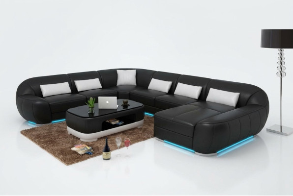 Design divano d'angolo in pelle Moderno set divano angolare Nuova zona giorno Grigio USB