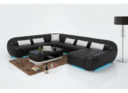 Design divano d'angolo in pelle Moderno set divano angolare Nuova zona giorno Grigio USB