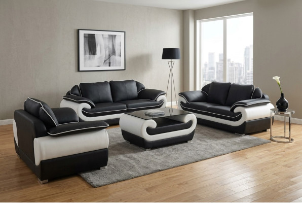 Set di divani in pelle design con divano imbottito completo 4 pezzi 3+2+1 con USB