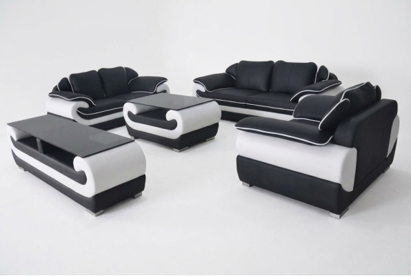 Set di divani in pelle design con divano imbottito completo 4 pezzi 3+2+1 con USB