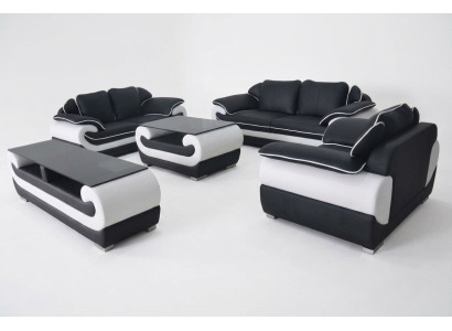 Set di divani in pelle design con divano imbottito completo 4 pezzi 3+2+1 con USB