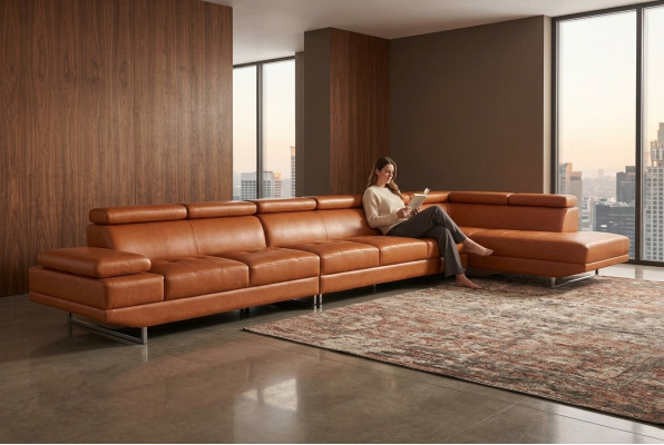 Divano XXL Loung Dream Sofa Couch Imbottito Set Soggiorno Angolare in Pelle + USB