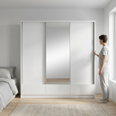 Grande armadio con ante scorrevoli per camera da letto, larghezza 250 cm, armadi per vestiti.