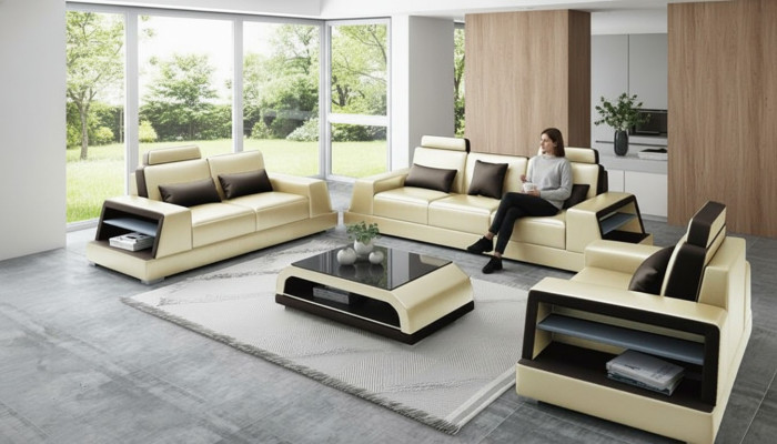 Divano in pelle divano Set di divani Imbottiti 3+1+1 Sedile Divani Design in Pelle Nuovo