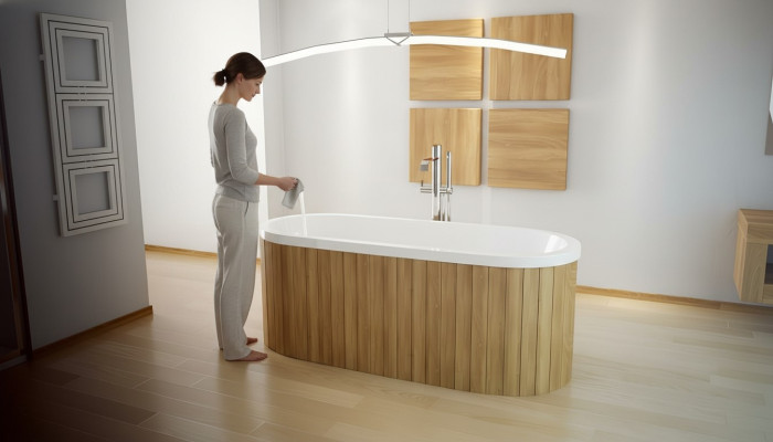 Vasca da bagno di lusso Vasca ovale in acrilico bianco indipendente rettangolare da bagno.