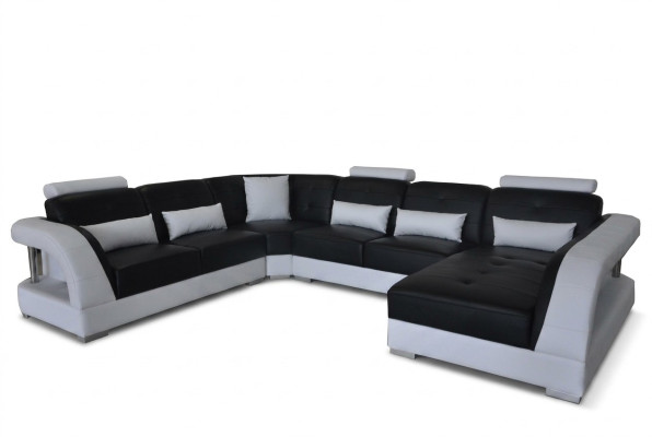 Design Divano ad angolo in pelle moderno con USB, nuovo, nero.