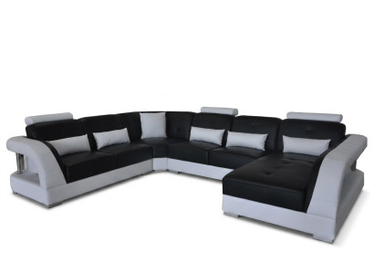 Design Divano ad angolo in pelle moderno con USB, nuovo, nero.