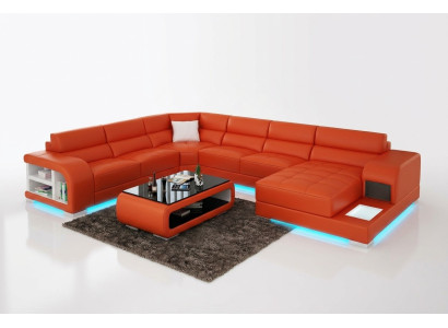 Design moderno del divano in pelle angolare con luce USB.