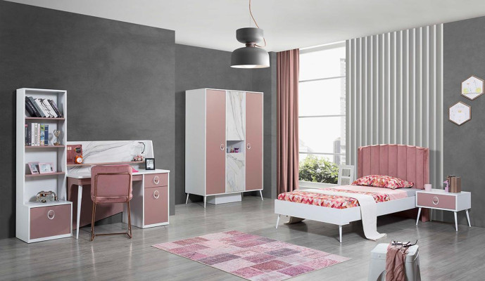 Sedia rosa a sedile singolo design, imbottita, in metallo.