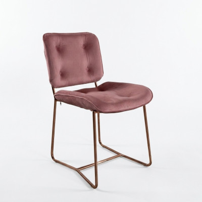 Sedia rosa a sedile singolo design, imbottita, in metallo.