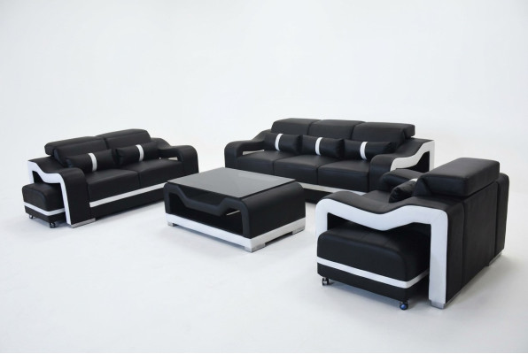 Divano in pelle con USB, divano set di divani imbottiti 3+2+1 posti con tavolo.