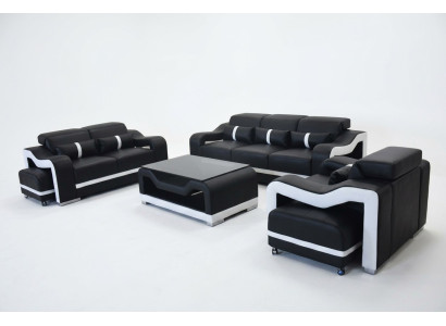 Divano in pelle con USB, divano set di divani imbottiti 3+2+1 posti con tavolo.