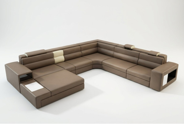 Divano ad angolo con USB, divano imbottito in pelle e tessuto design salotto.