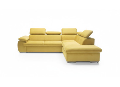 Divano angolare design a L con funzione letto imbottito in tessuto.