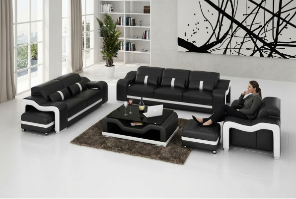 Set di divani moderni con divano posti a sedere 3+1+1, nuovo completo per il soggiorno.