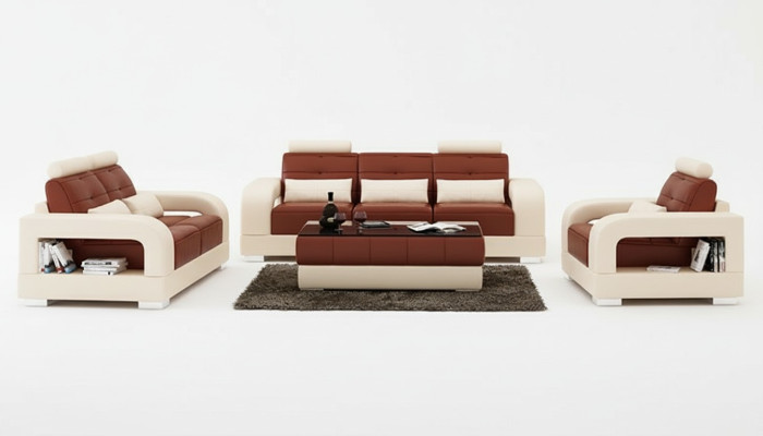 Divano in pelle, divano, set di divani 3+2+1 posti in stile moderno con USB.